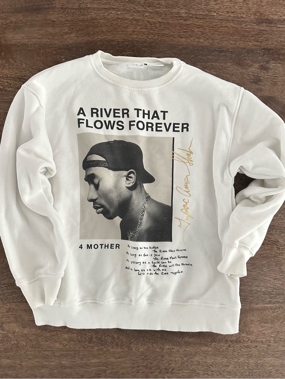 Boy’s Tupac White Graphic Crewneck Sweatshirt - River That Flows Forever